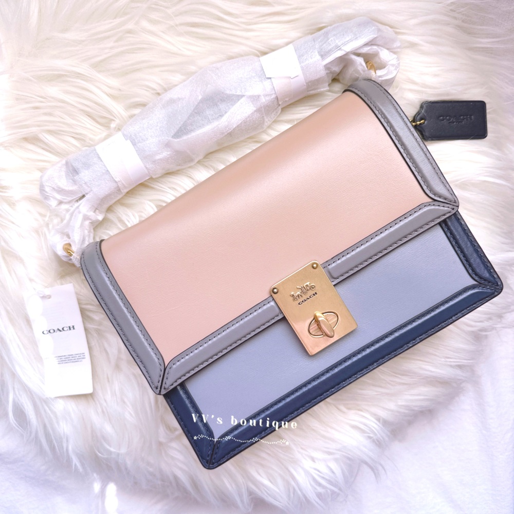 NWT Coach Hutton Shoulder Bag In Colorblock Taupe Granite Multi 89070